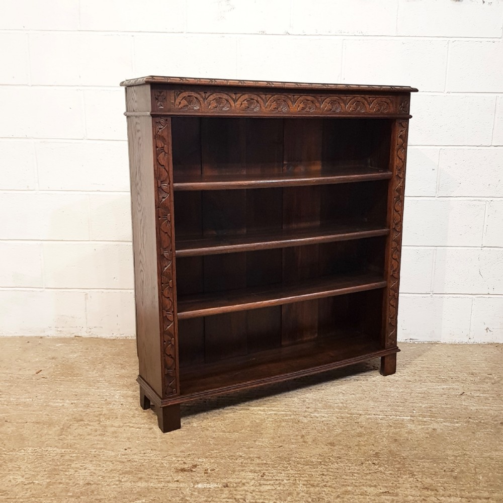 ANTIQUE VICTORIAN CARVED OAK OPEN BOOKCASE C1880 View V