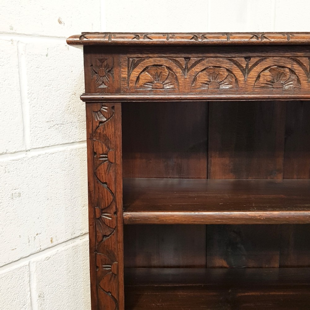 ANTIQUE VICTORIAN CARVED OAK OPEN BOOKCASE C1880 View VI