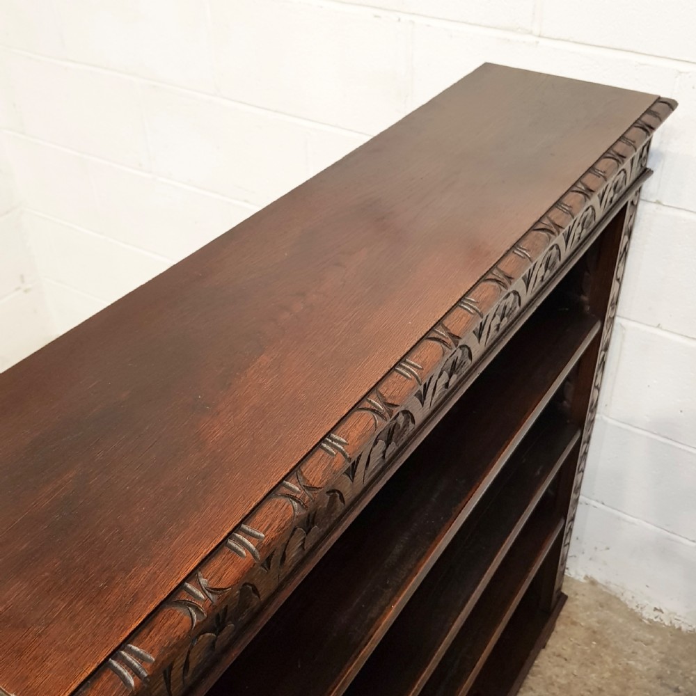 ANTIQUE VICTORIAN CARVED OAK OPEN BOOKCASE C1880 View VIII
