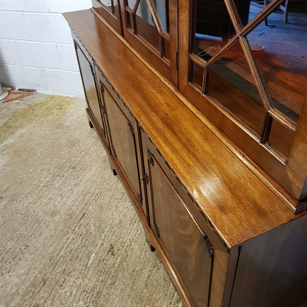 HANDSOME ANTIQUE EDWARDIAN CHIPPENDALE MAHOGANY BOOKCASE ON CUPBOARD C1900 View XI