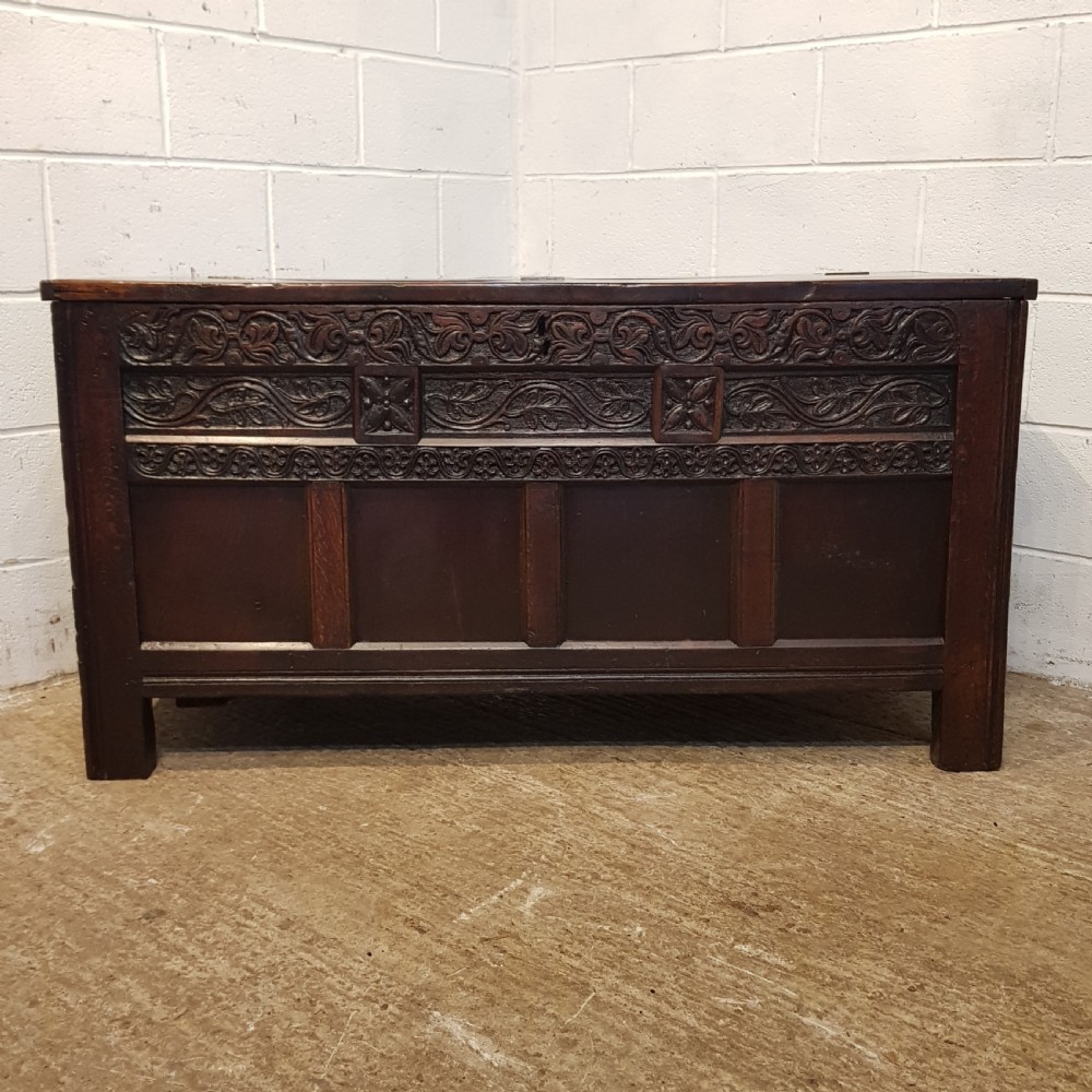 ANTIQUE LARGE EARLY 18TH CENTURY WESTMORLAND JOINED OAK COFFER C1700 View X