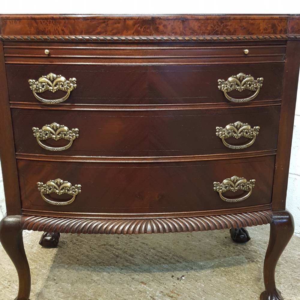 ANTIQUE MAHOGANY BOW FRONT CHEET OF DRAWERS WITH WRITING SLIDE C1920 View III