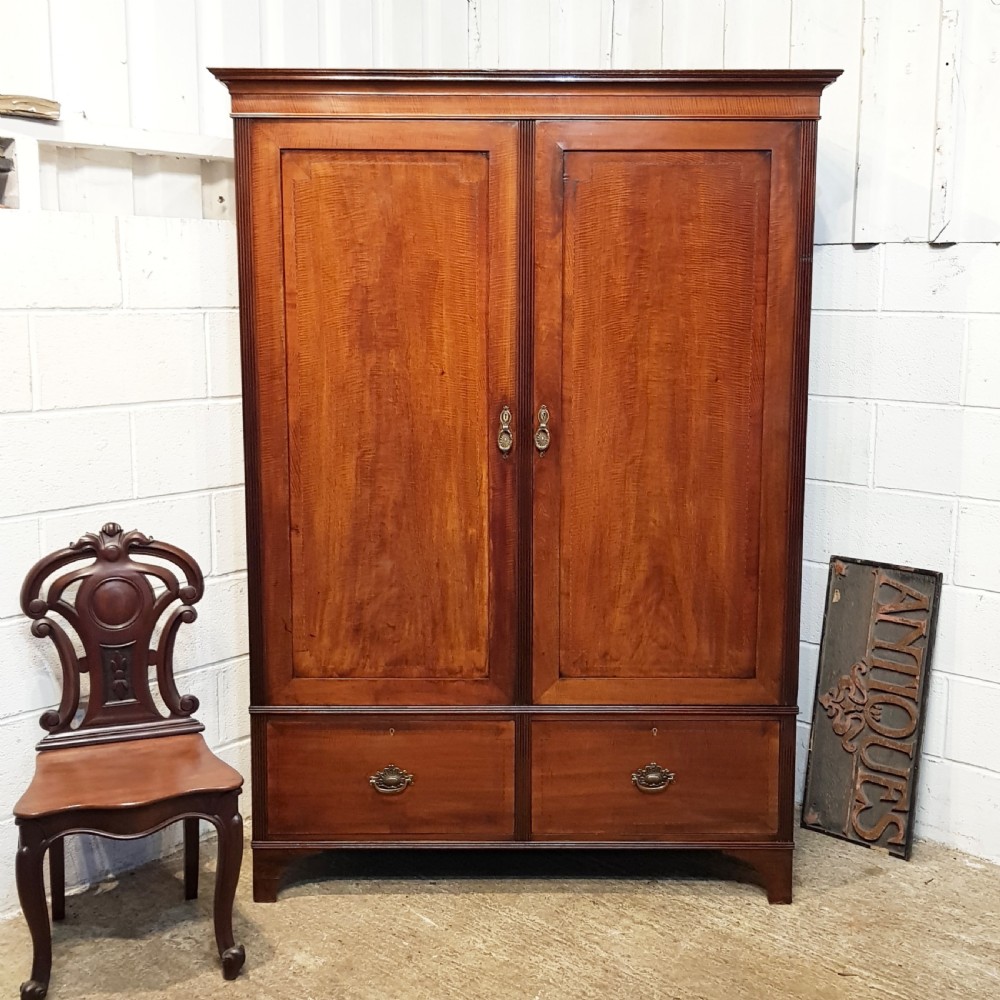 ANTIQUE EDWARDIAN  REGENCY MAHOGANY DOUBLE WARDROBE C1900