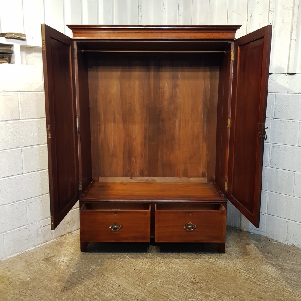 ANTIQUE EDWARDIAN  REGENCY MAHOGANY DOUBLE WARDROBE C1900 View V