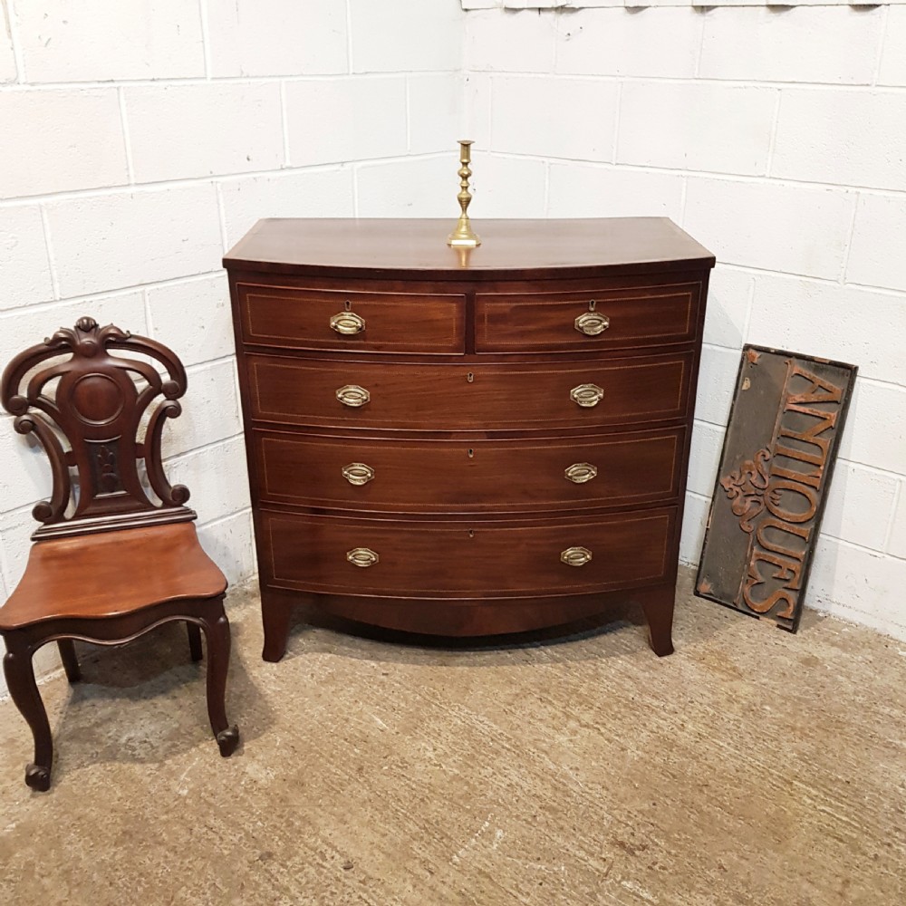 ANTIQUE 18TH CENTURY MAHOGANY INLAID BOW FRONT CHEST OF DRAWERS C1780