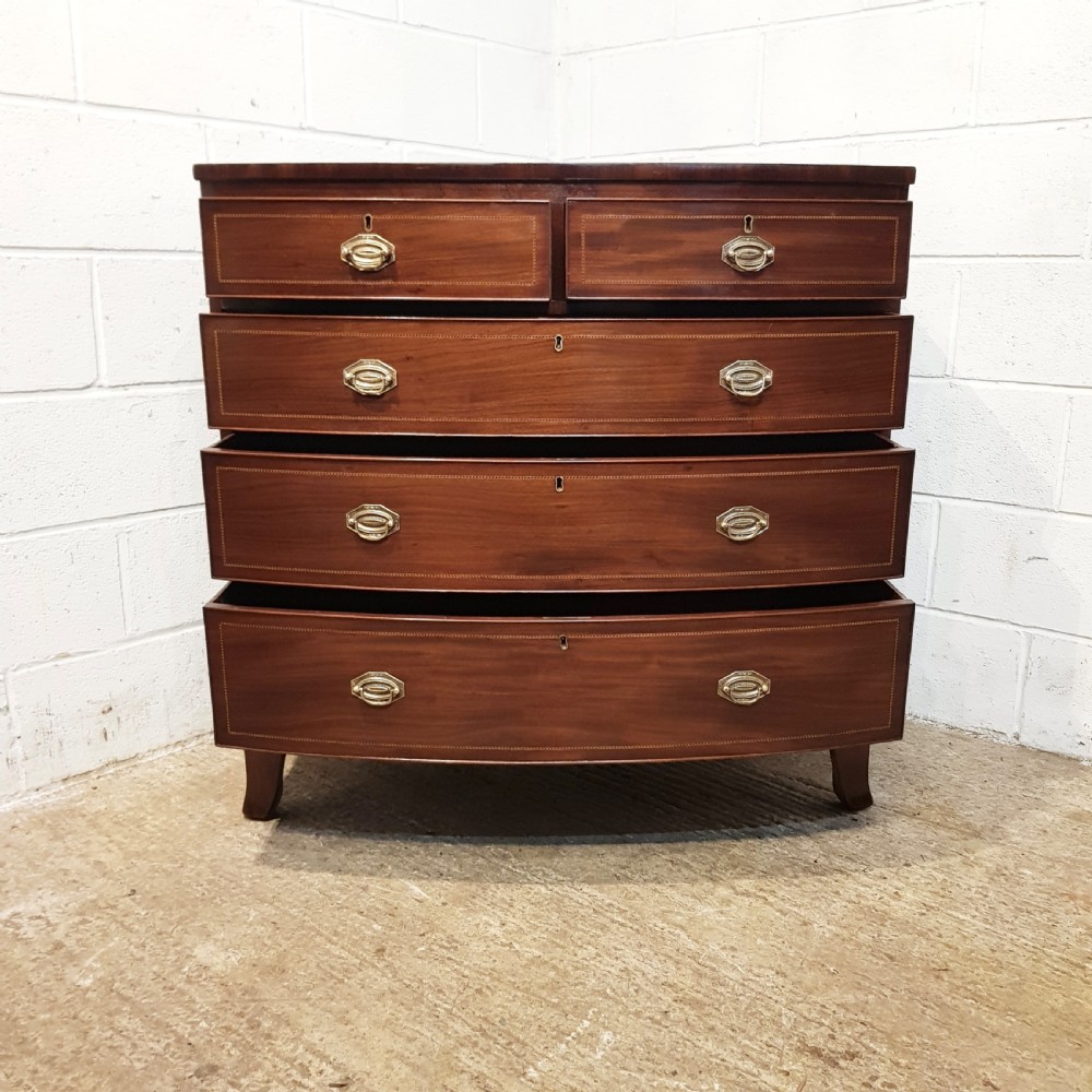 ANTIQUE 18TH CENTURY MAHOGANY INLAID BOW FRONT CHEST OF DRAWERS C1780 View III