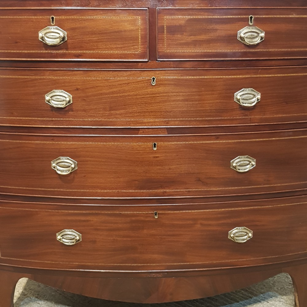 ANTIQUE 18TH CENTURY MAHOGANY INLAID BOW FRONT CHEST OF DRAWERS C1780 View IV