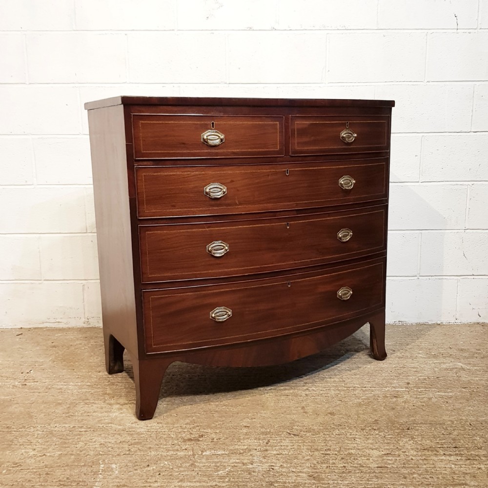 ANTIQUE 18TH CENTURY MAHOGANY INLAID BOW FRONT CHEST OF DRAWERS C1780 View V