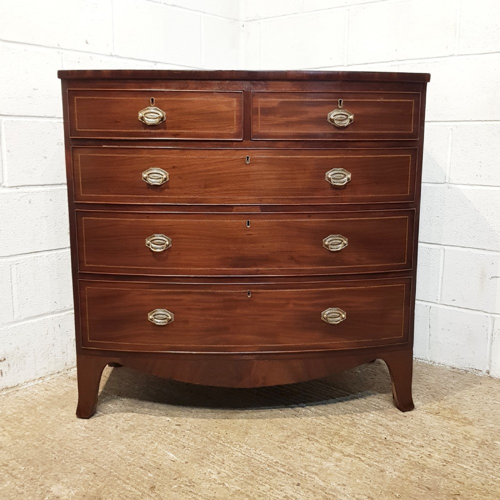 ANTIQUE 18TH CENTURY MAHOGANY INLAID BOW FRONT CHEST OF DRAWERS C1780 View VII