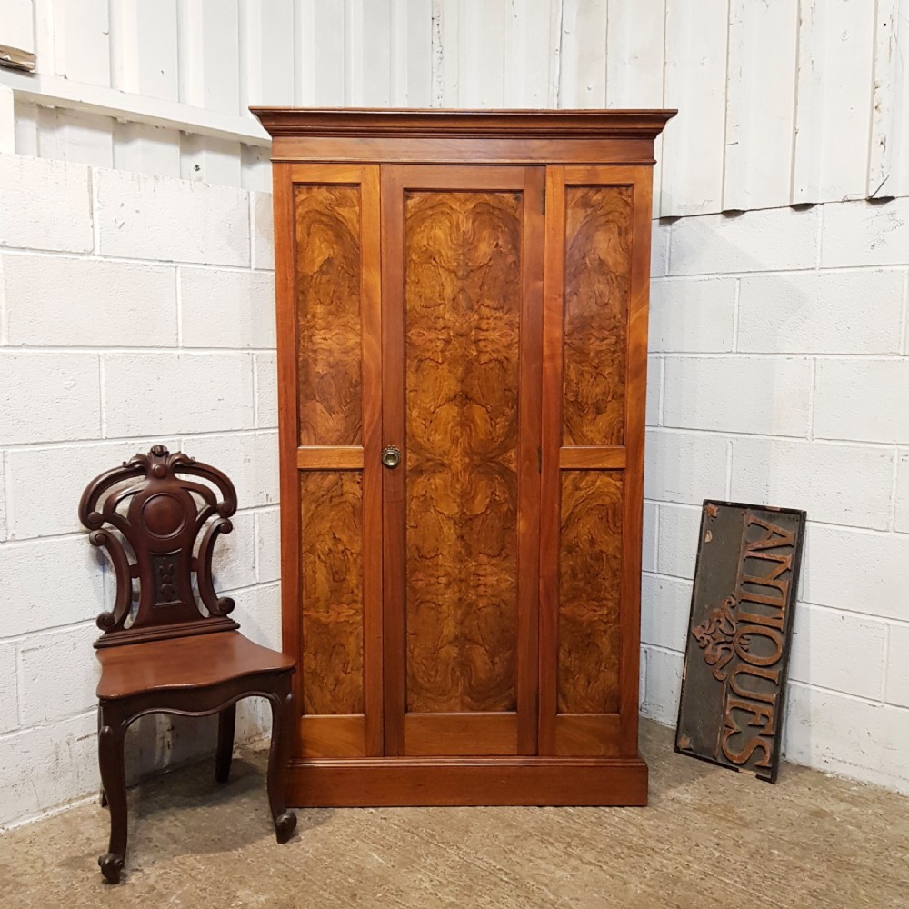 ANTIQUE LATE VICTORIAN BURR WALNUT SINGLE WARDROBE C1890