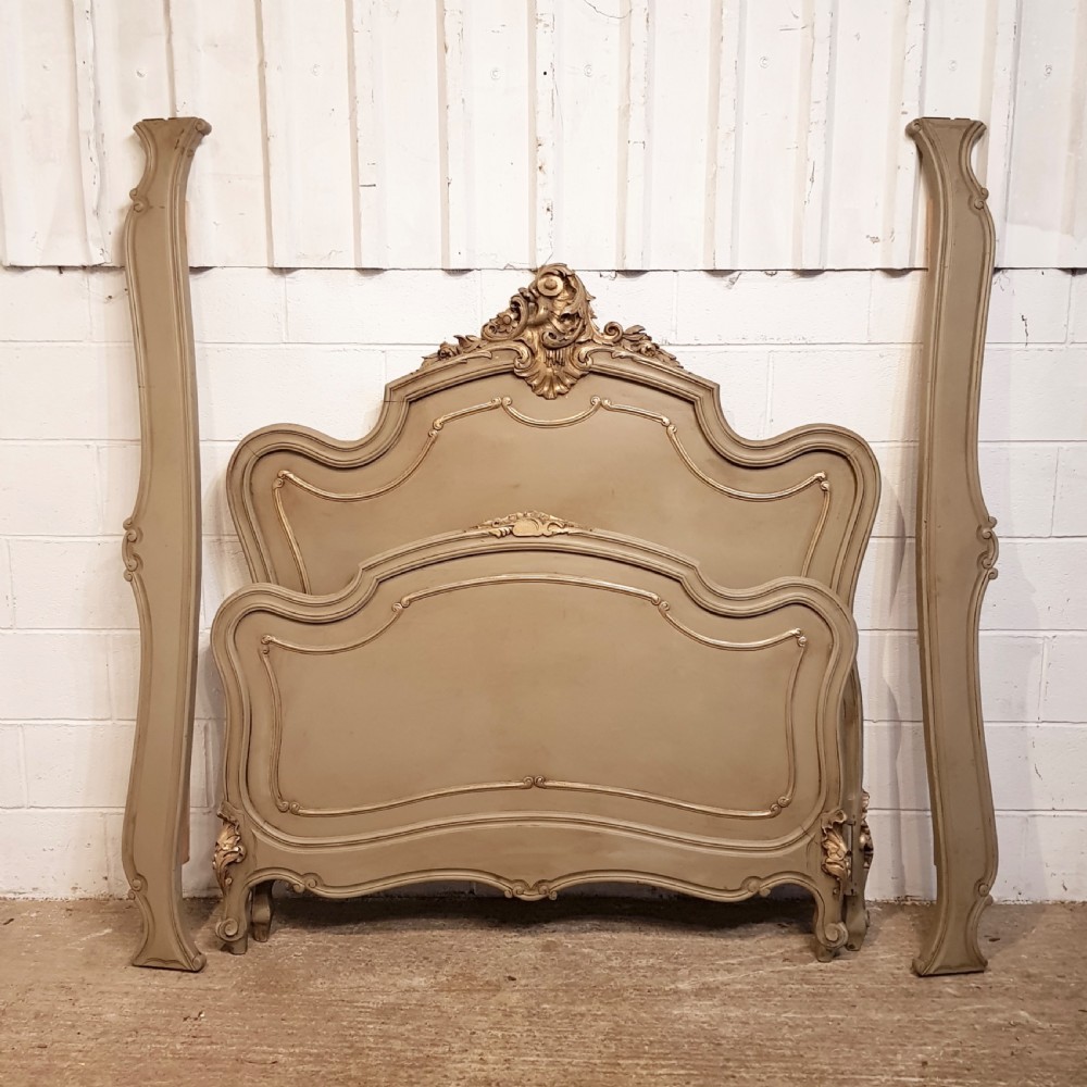 ANTIQUE  19TH CENTURY FRENCH PAINTED WALNUY DOUBLE BED & BASE C1880