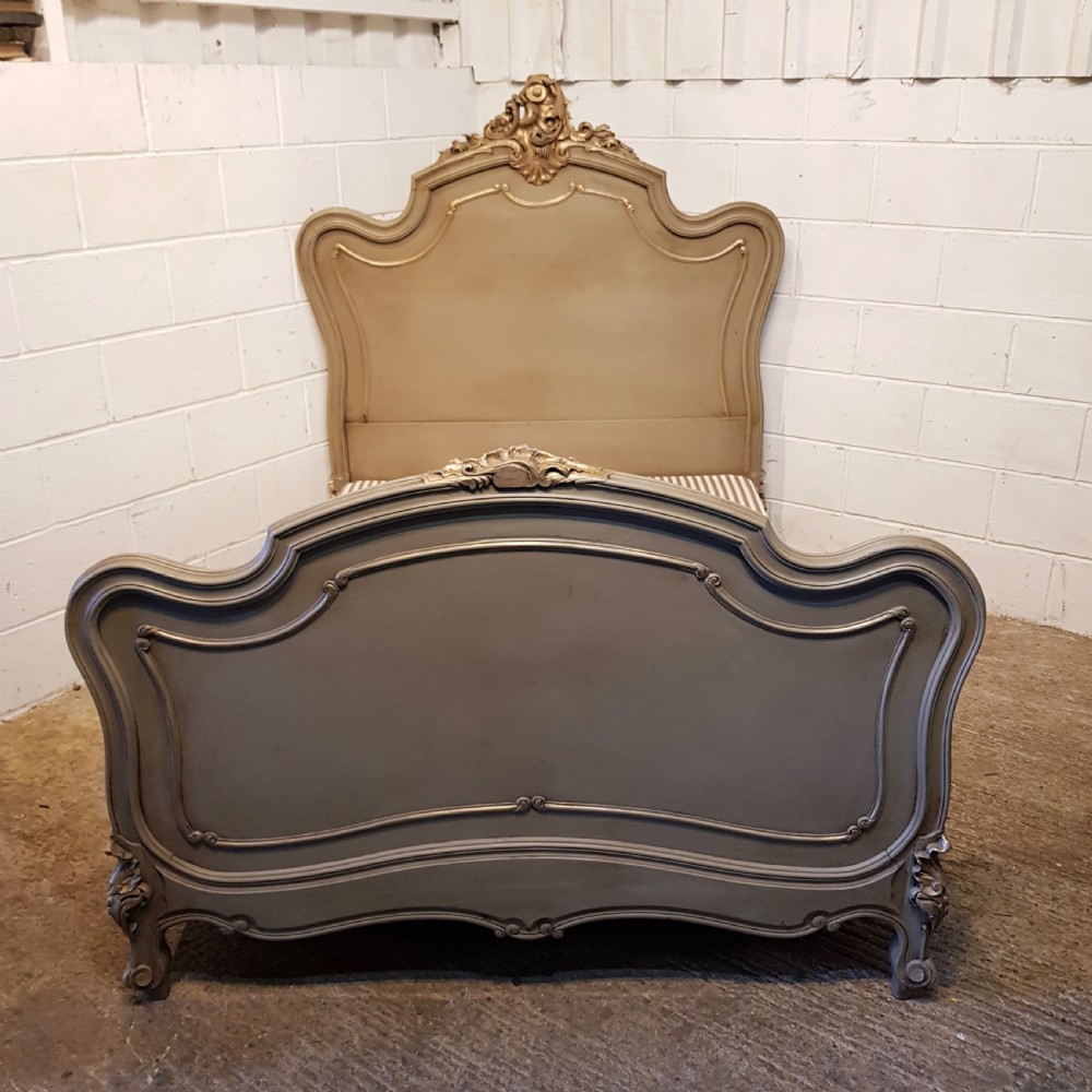 ANTIQUE  19TH CENTURY FRENCH PAINTED WALNUY DOUBLE BED & BASE C1880 View V