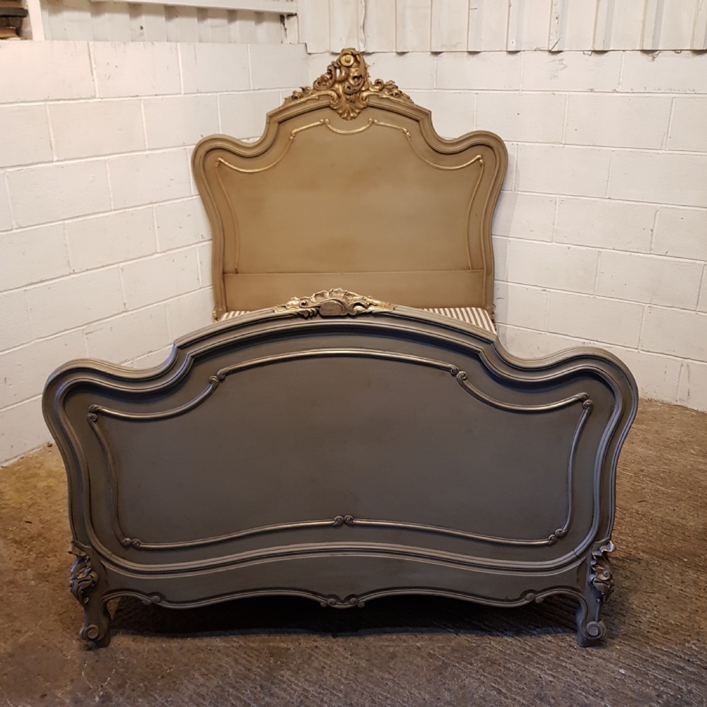 ANTIQUE  19TH CENTURY FRENCH PAINTED WALNUY DOUBLE BED & BASE C1880 View VIII