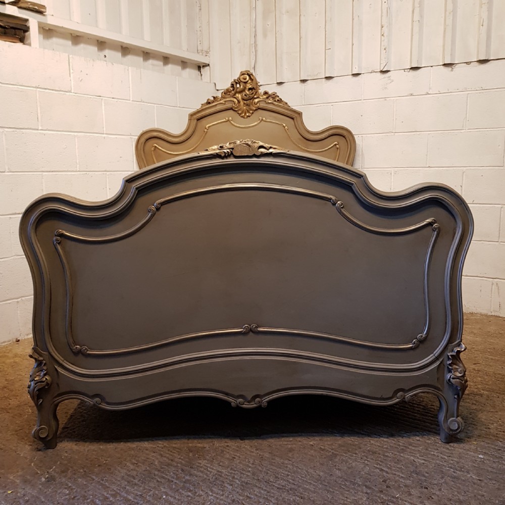 ANTIQUE  19TH CENTURY FRENCH PAINTED WALNUY DOUBLE BED & BASE C1880 View XII