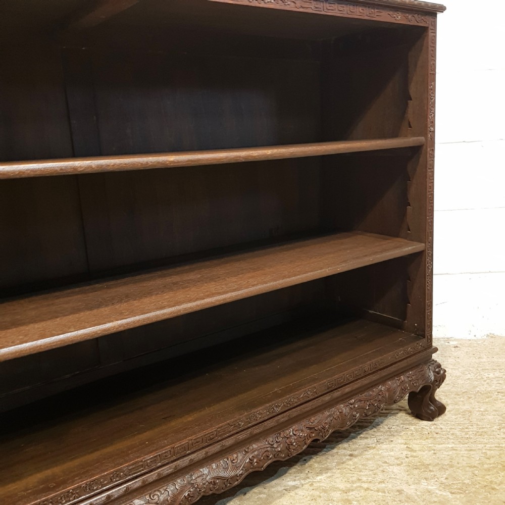 ANTIQUE ORIENTAL CARVED MAHOGANY OPEN BOOKCASE C1900 View V
