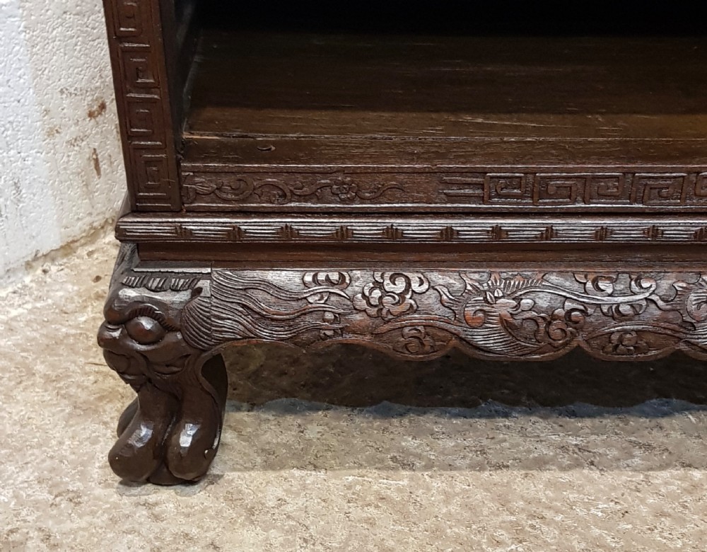ANTIQUE ORIENTAL CARVED MAHOGANY OPEN BOOKCASE C1900 View VI