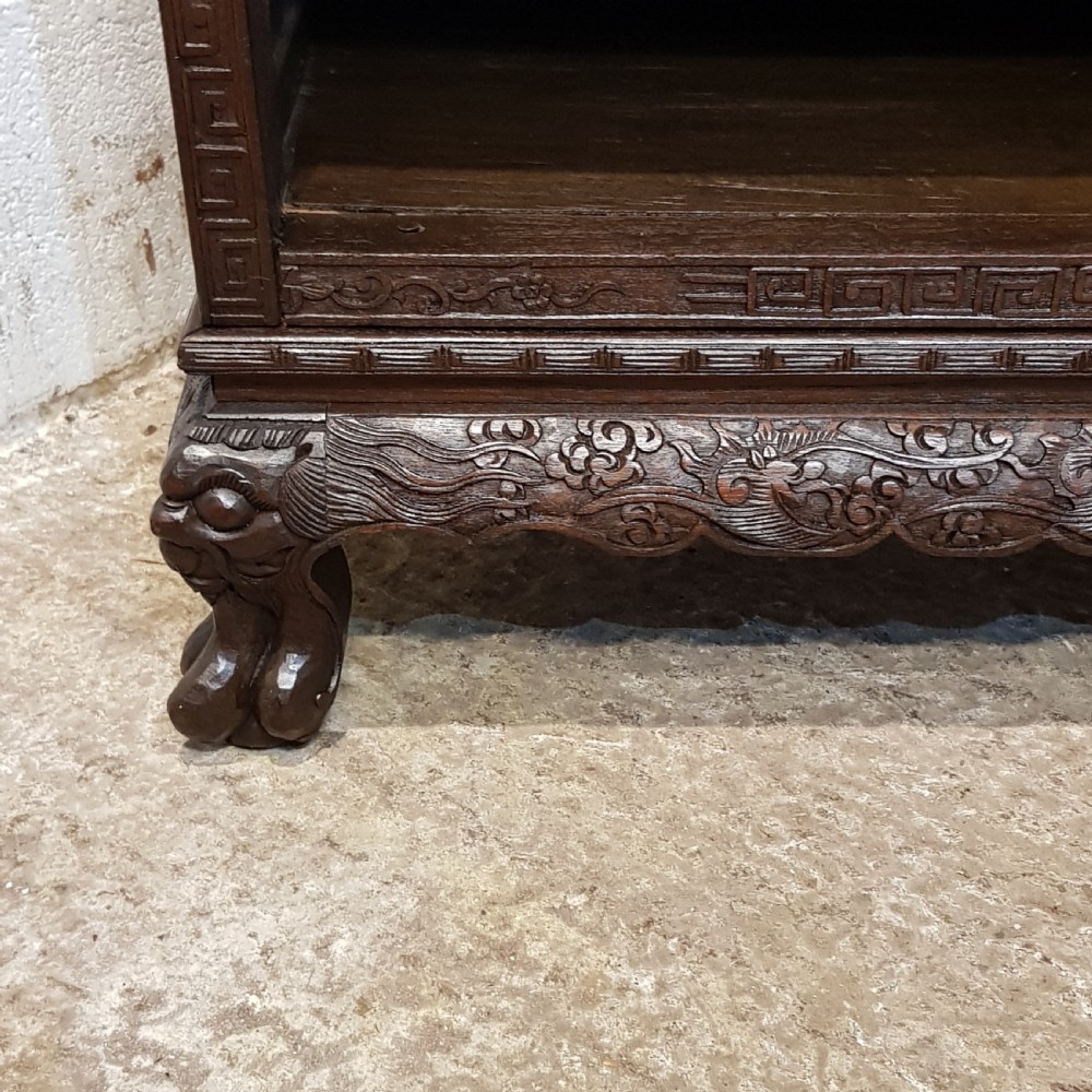 ANTIQUE ORIENTAL CARVED MAHOGANY OPEN BOOKCASE C1900 View VIII