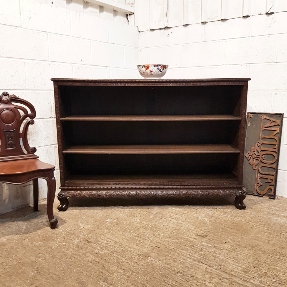ANTIQUE ORIENTAL CARVED MAHOGANY OPEN BOOKCASE C1900 View IX