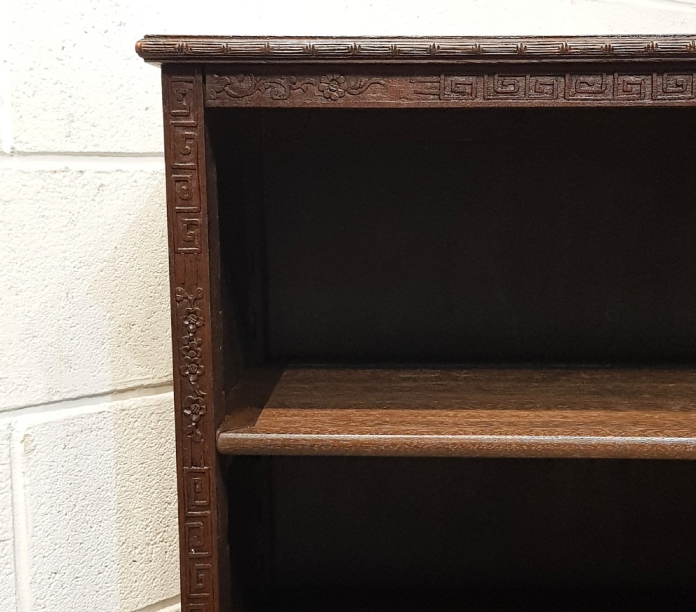 ANTIQUE ORIENTAL CARVED MAHOGANY OPEN BOOKCASE C1900 View X