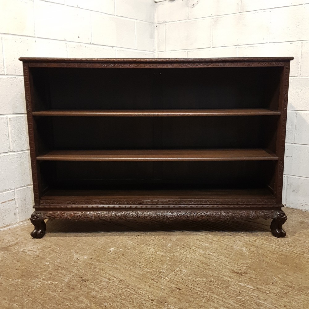 ANTIQUE ORIENTAL CARVED MAHOGANY OPEN BOOKCASE C1900 View XI