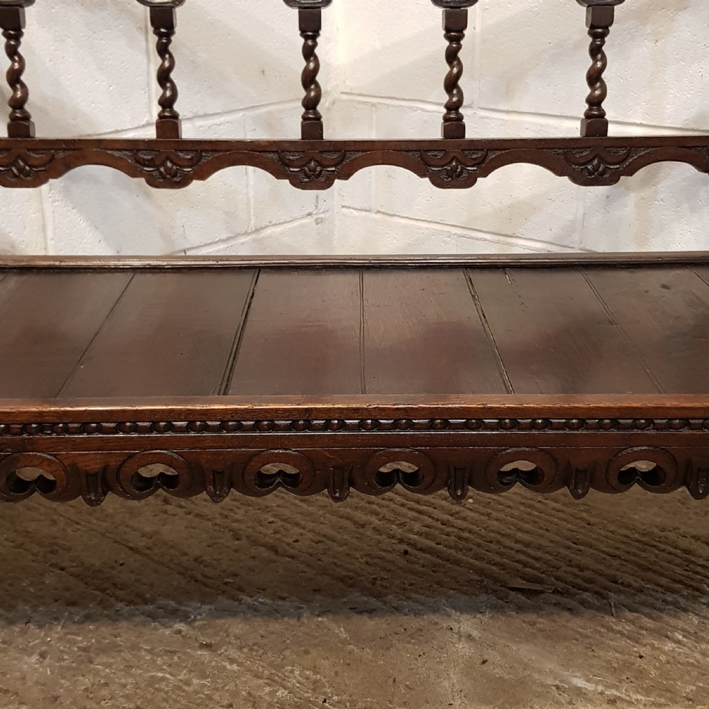ANTIQUE VICTORIAN CARVED OAK HALL BENCH C1880 View IV