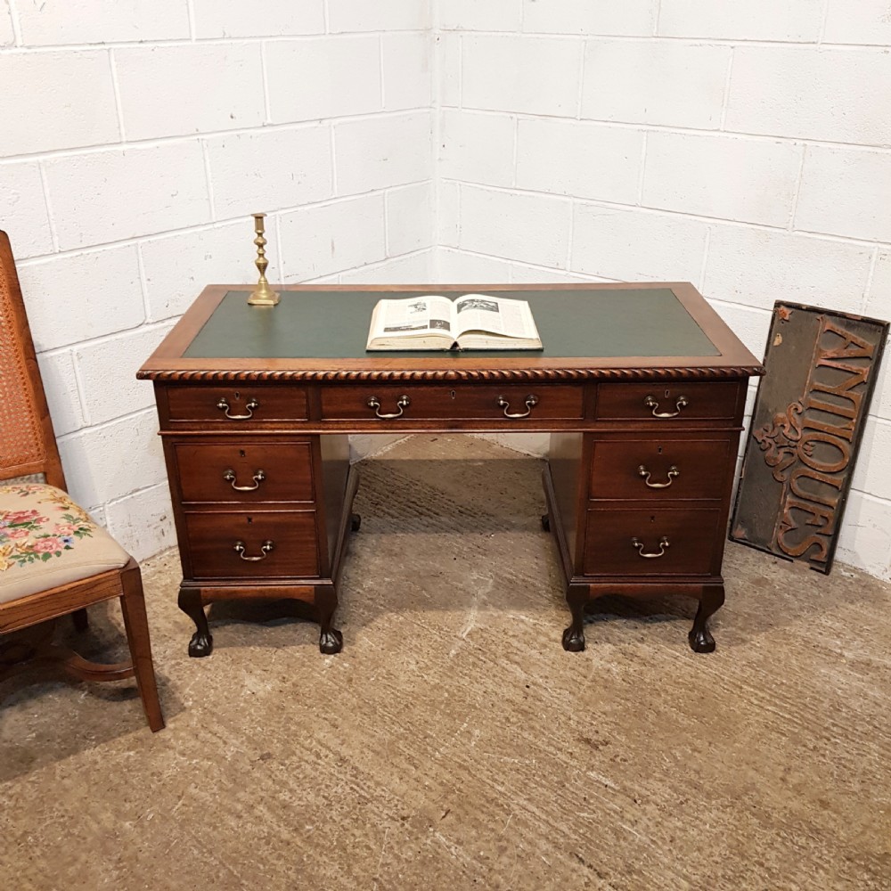 ANTIQUE EDWARDIAN MAHOGANY TWIN PEDESTAL  LEATHER TOPPED DESK C1900