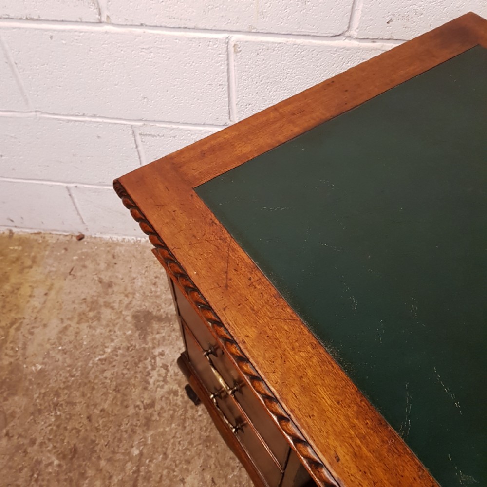 ANTIQUE EDWARDIAN MAHOGANY TWIN PEDESTAL  LEATHER TOPPED DESK C1900 View II