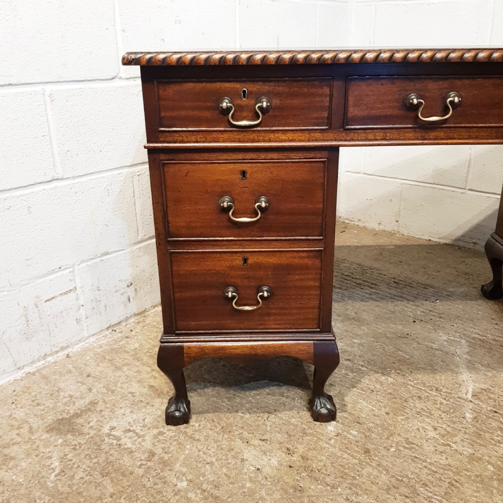 ANTIQUE EDWARDIAN MAHOGANY TWIN PEDESTAL  LEATHER TOPPED DESK C1900 View V