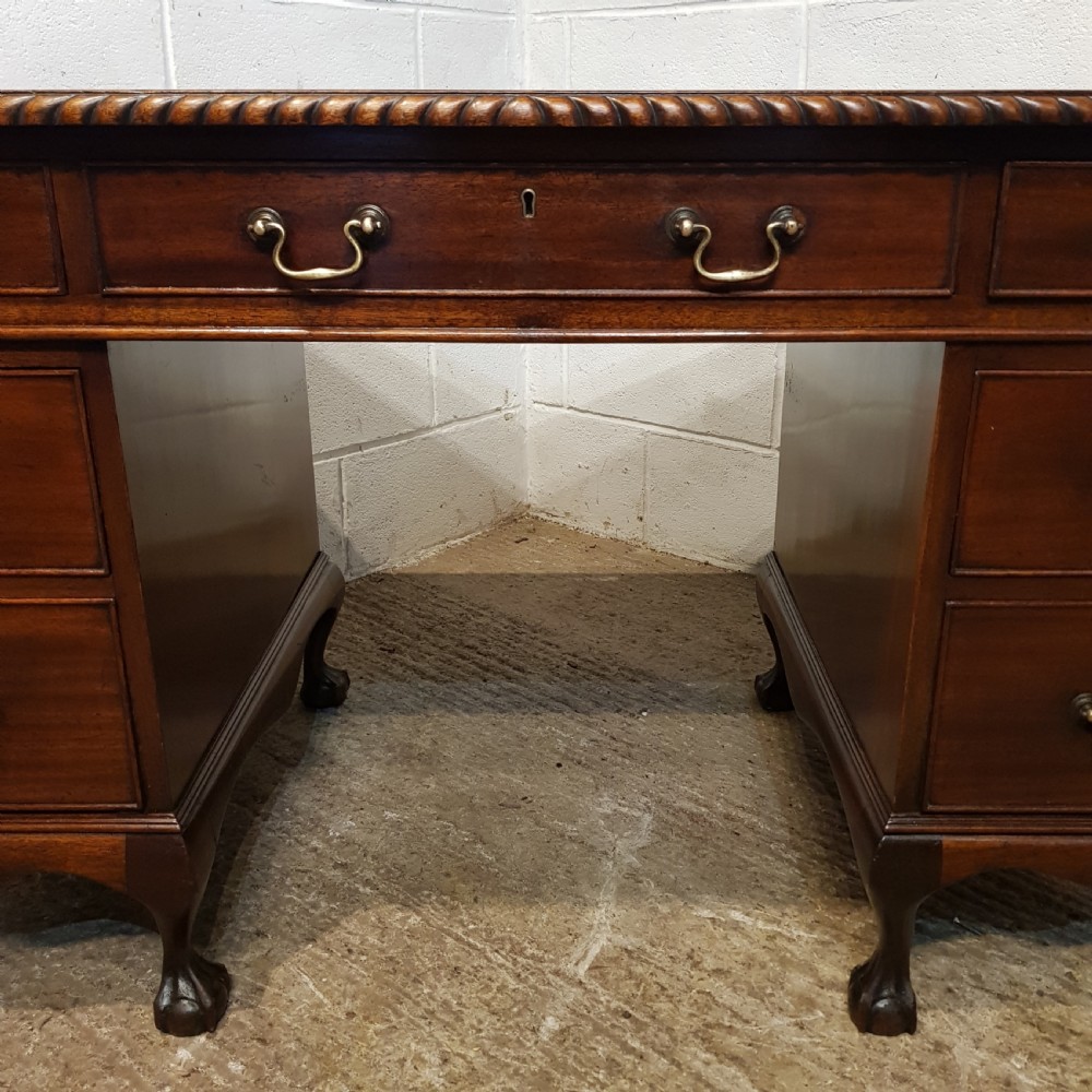 ANTIQUE EDWARDIAN MAHOGANY TWIN PEDESTAL  LEATHER TOPPED DESK C1900 View VI