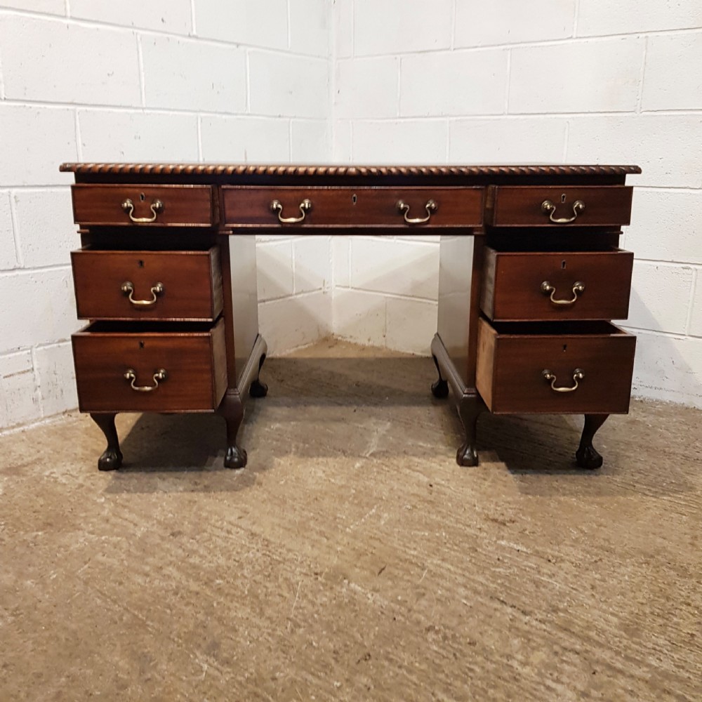 ANTIQUE EDWARDIAN MAHOGANY TWIN PEDESTAL  LEATHER TOPPED DESK C1900 View VIII
