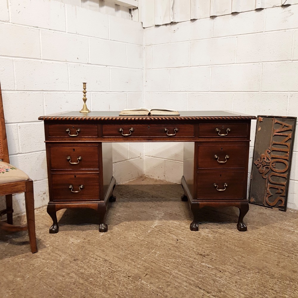 ANTIQUE EDWARDIAN MAHOGANY TWIN PEDESTAL  LEATHER TOPPED DESK C1900 View IX