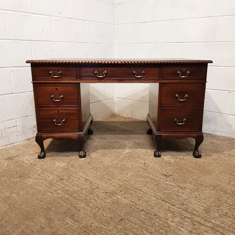 ANTIQUE EDWARDIAN MAHOGANY TWIN PEDESTAL  LEATHER TOPPED DESK C1900 View XI