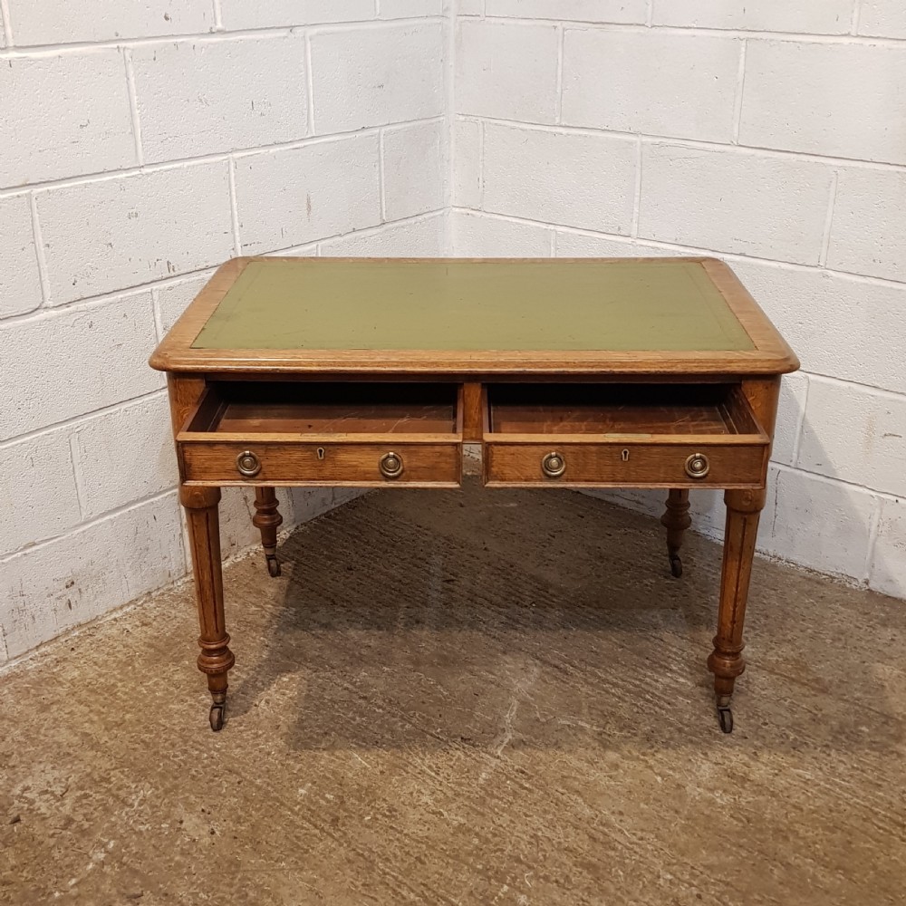 ANTIQUE VICTORIAN OAK LEATHER TOP DEK. C1880 View V