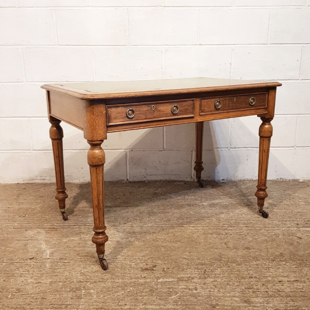 ANTIQUE VICTORIAN OAK LEATHER TOP DEK. C1880 View VI