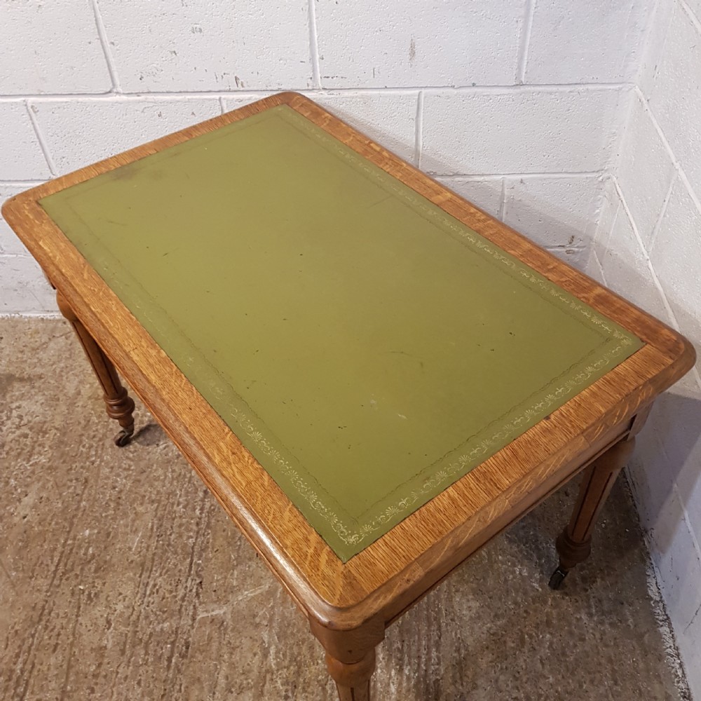 ANTIQUE VICTORIAN OAK LEATHER TOP DEK. C1880 View VII