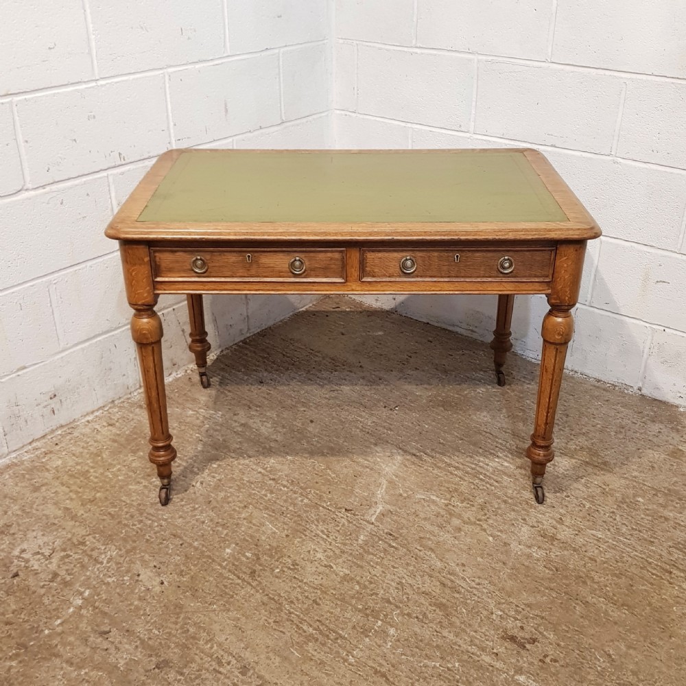 ANTIQUE VICTORIAN OAK LEATHER TOP DEK. C1880 View IX