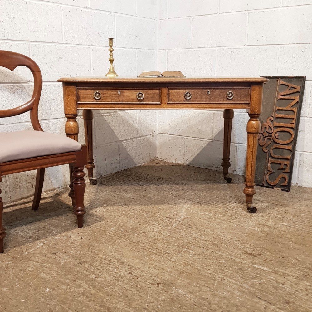 ANTIQUE VICTORIAN OAK LEATHER TOP DEK. C1880 View X