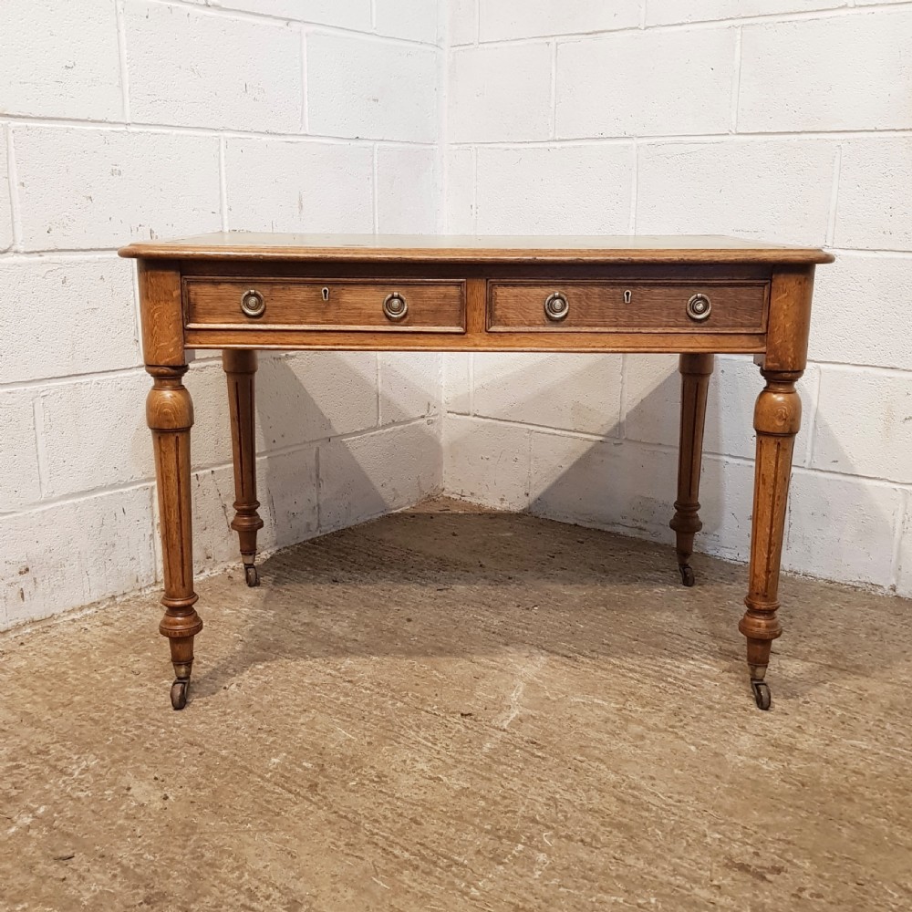 ANTIQUE VICTORIAN OAK LEATHER TOP DEK. C1880 View XI