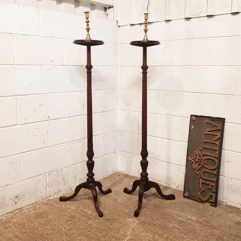 ANTIQUE PAIR EDWARDIAN MAHOGANY TORCHERES  c1900