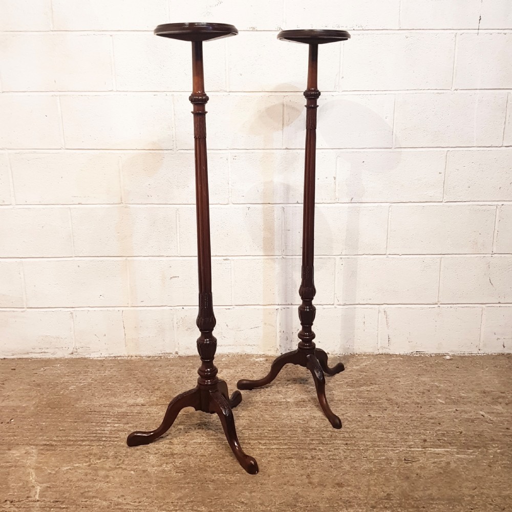 ANTIQUE PAIR EDWARDIAN MAHOGANY TORCHERES  c1900 View IV