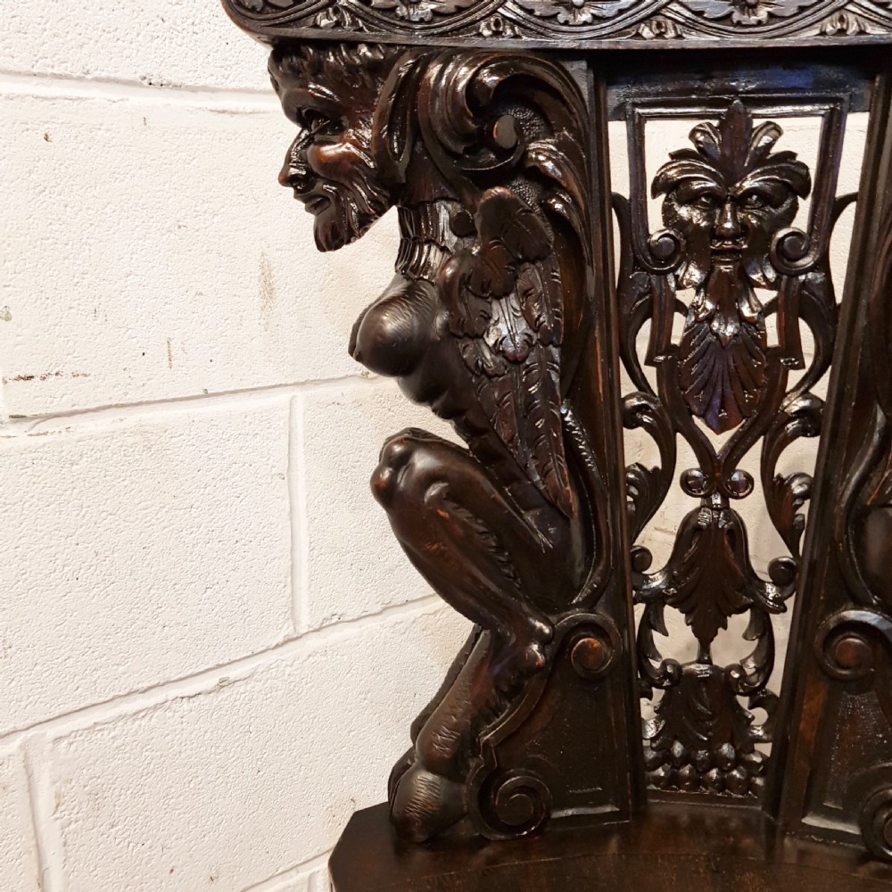 ANTIQUE ITALIAN CARVED WALNUT SGABELLO RENAISSANCE HALL CHAIR C1850 View IV