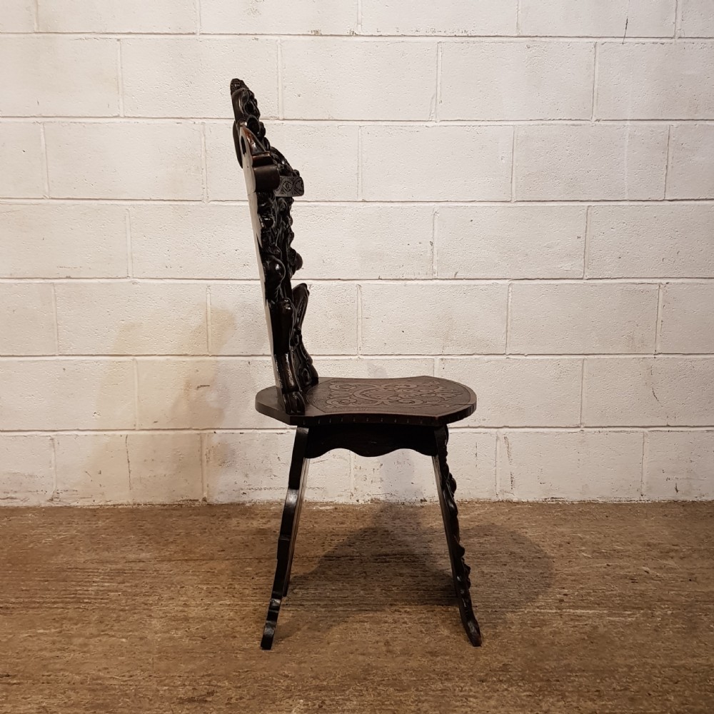 ANTIQUE ITALIAN CARVED WALNUT SGABELLO RENAISSANCE HALL CHAIR C1850 View VI