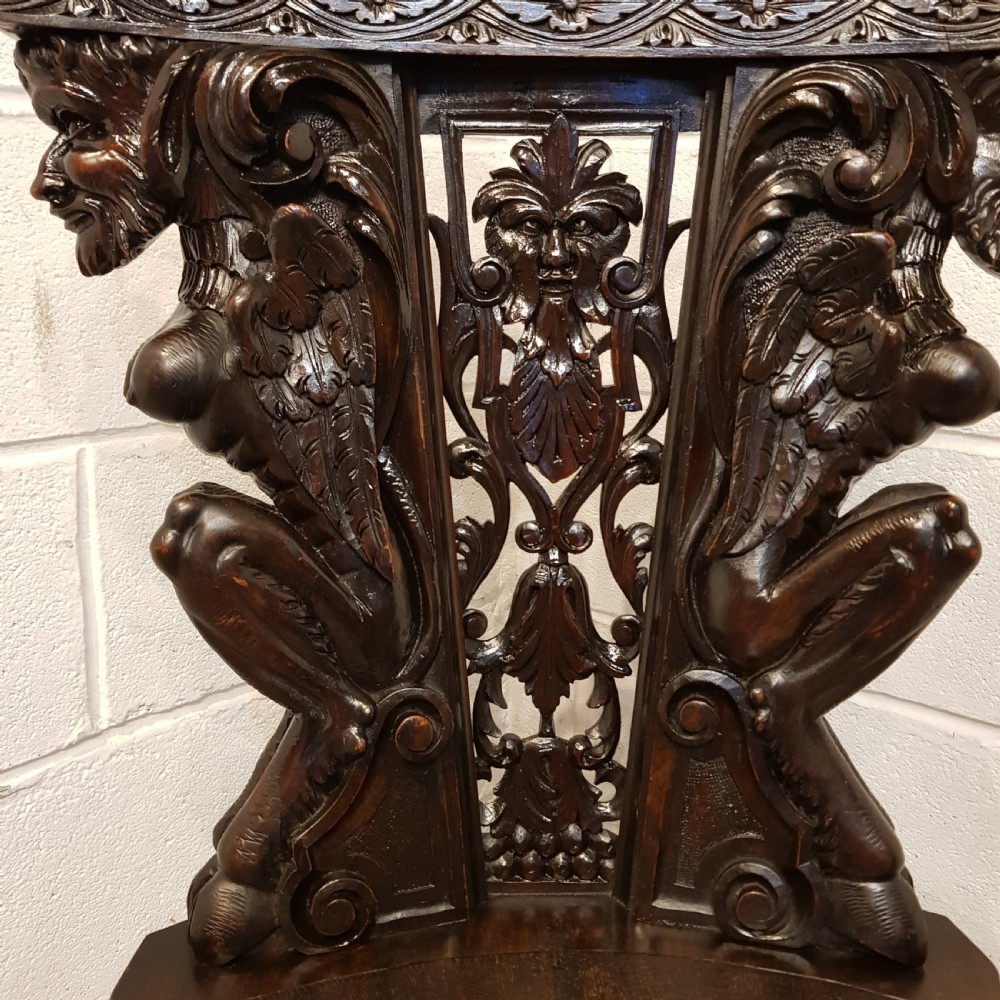 ANTIQUE ITALIAN CARVED WALNUT SGABELLO RENAISSANCE HALL CHAIR C1850 View VII
