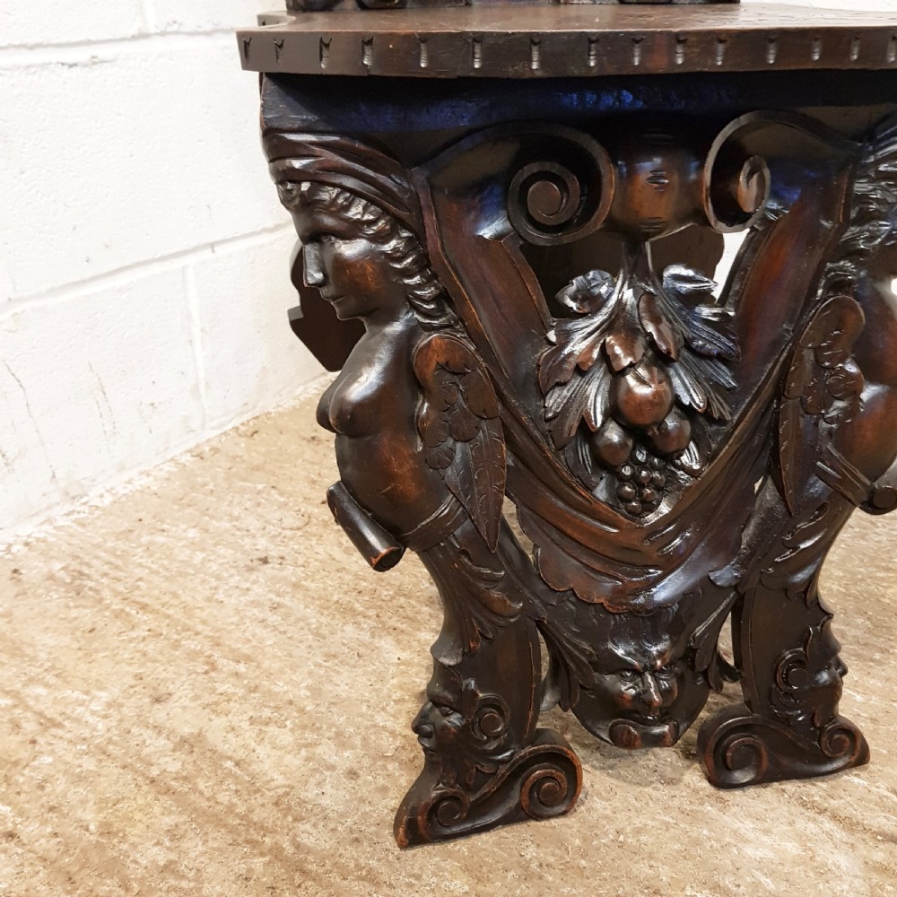 ANTIQUE ITALIAN CARVED WALNUT SGABELLO RENAISSANCE HALL CHAIR C1850 View VIII