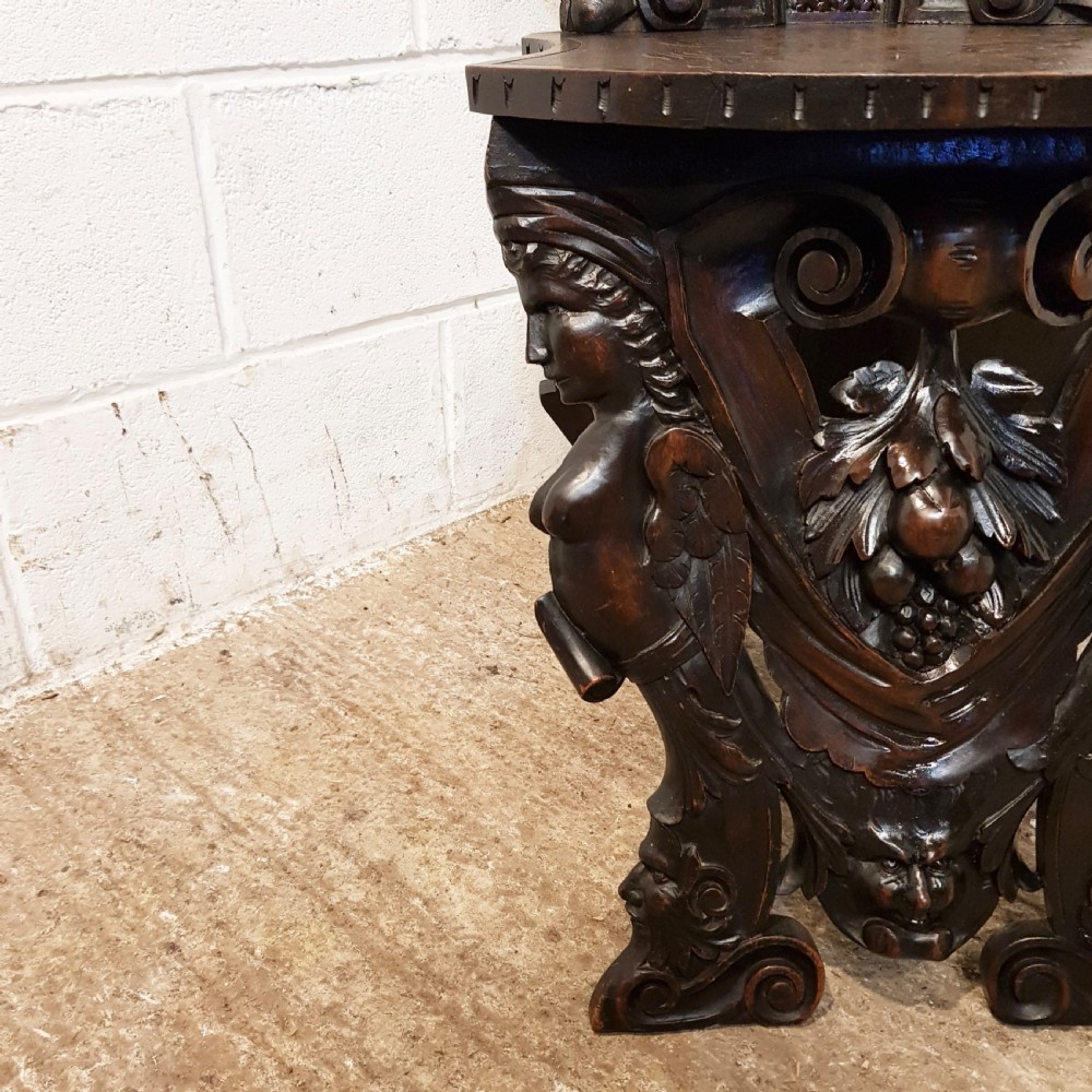 ANTIQUE ITALIAN CARVED WALNUT SGABELLO RENAISSANCE HALL CHAIR C1850 View X