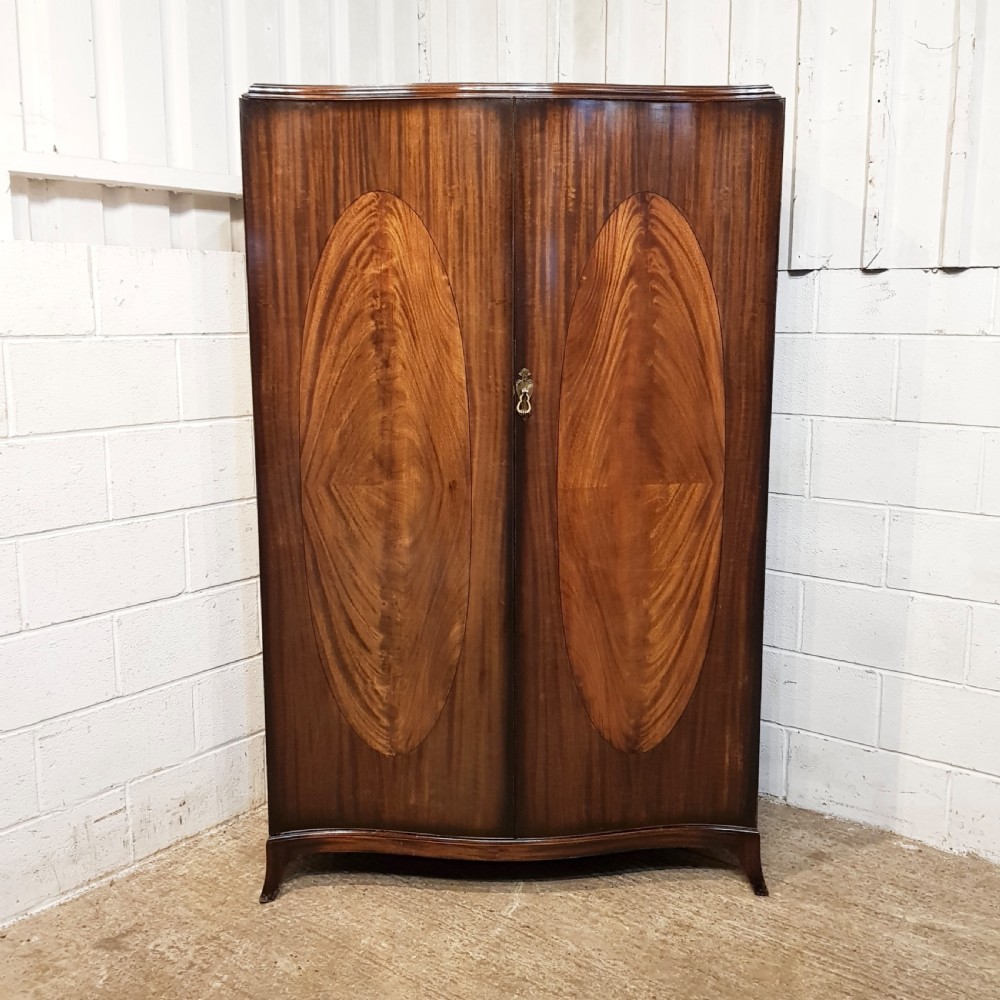 ANTIQUE MAHOGANY SERPENTINE SHAPED DOUBLE WARDROBE C1920 View IV
