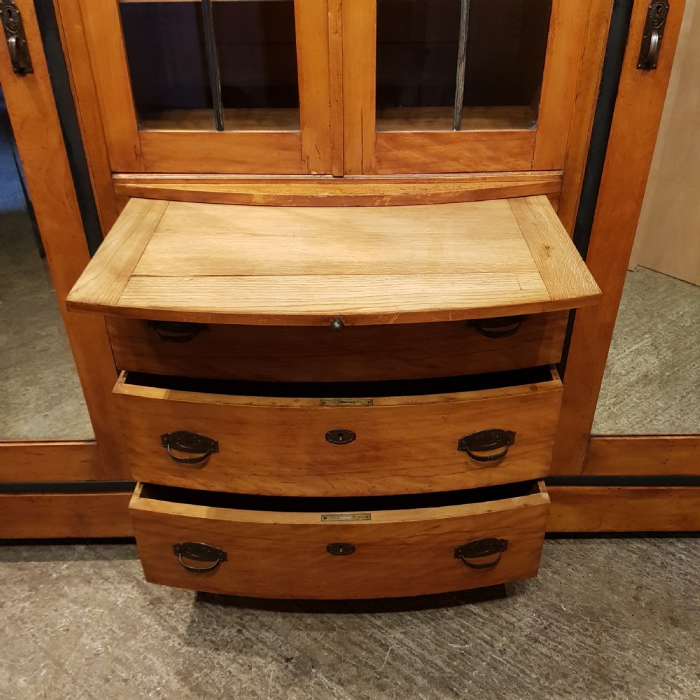 ANTIQUE CONTINENTAL SATINWOOD & EBONY TRIPLE WARDROBE  ARMOIRE C1900 View V