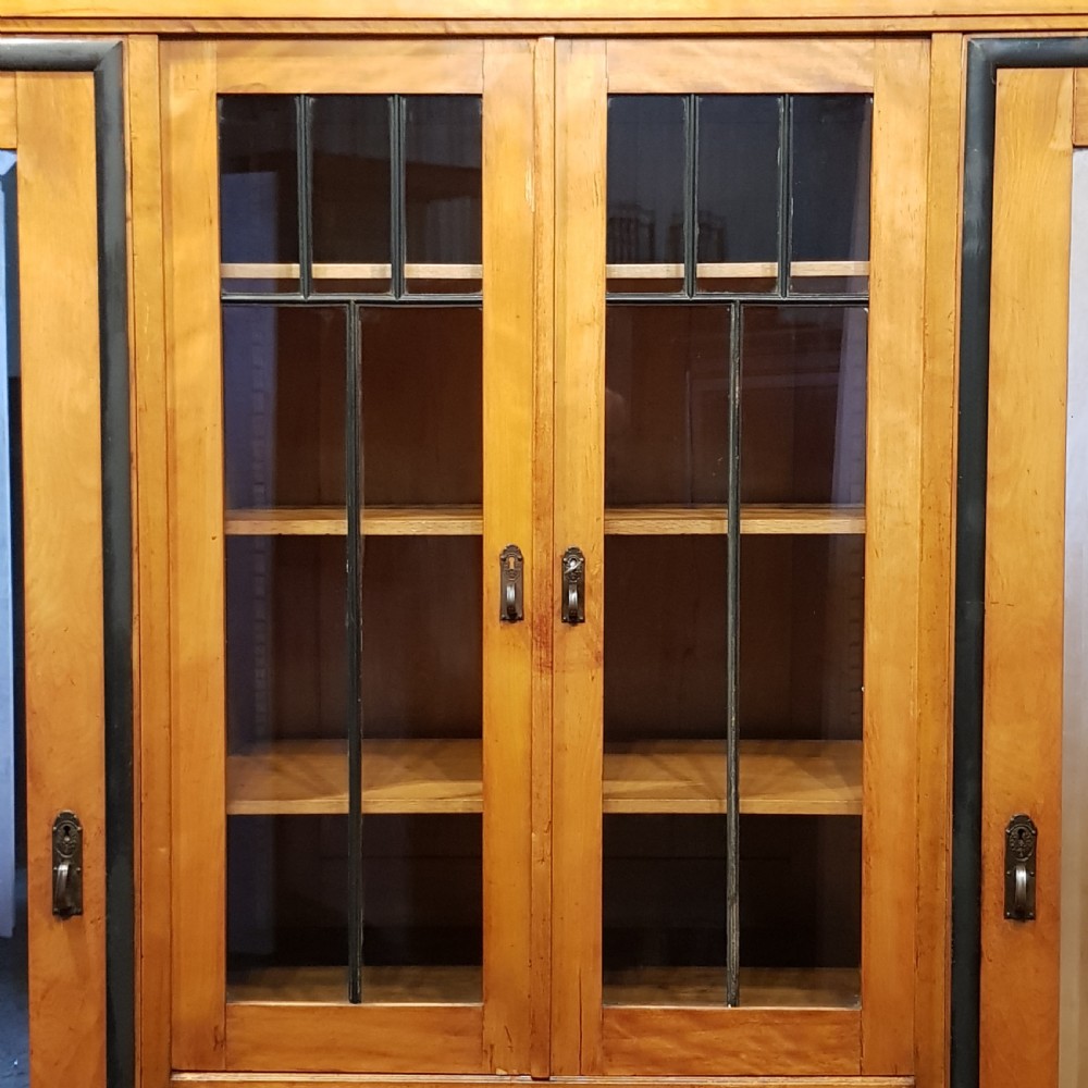 ANTIQUE CONTINENTAL SATINWOOD & EBONY TRIPLE WARDROBE  ARMOIRE C1900 View VI