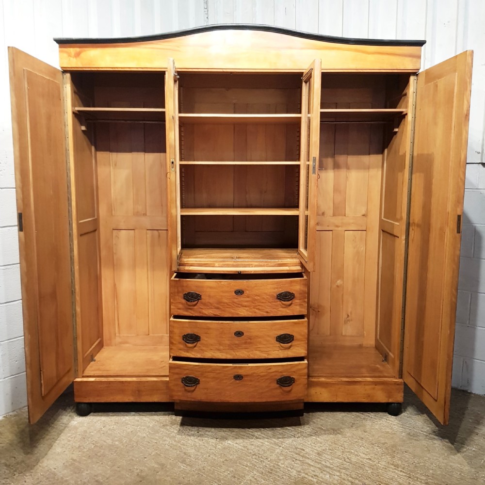 ANTIQUE CONTINENTAL SATINWOOD & EBONY TRIPLE WARDROBE  ARMOIRE C1900 View IX