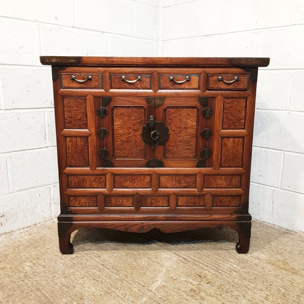 ANTIQUE CHINESE ELM & BURR ELM SIDE CABINET C1910 View II
